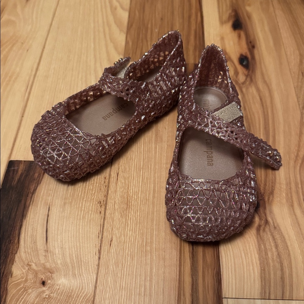 Mini Melissa Pink Sparkly Jelly Flats, sz 8T